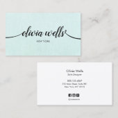 Carte De Visite Simple Turquoise manuscrit Script Beauté Salon (Devant / Derrière)