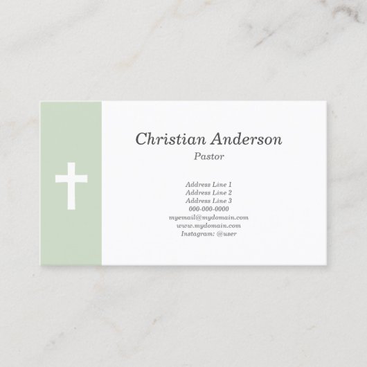 Carte De Visite Simple, vert avec un pasteur croisé (Devant)