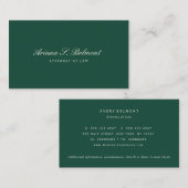 Carte De Visite Simple vert foncé avocat élégant (Devant / Derrière)