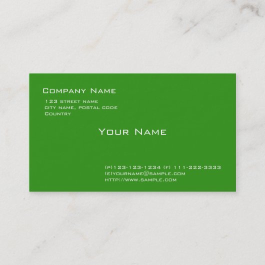 carte de visite simple, verte. (Devant)
