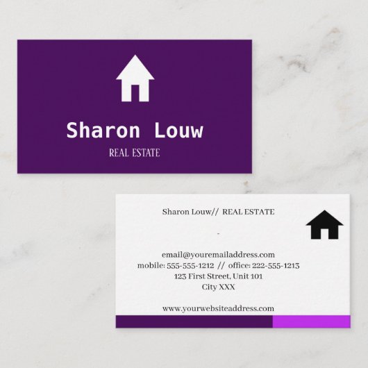 Carte De Visite Simple violet et blanc (Devant / Derrière)