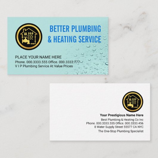 Carte De Visite Simple Waterdrops Plumber Service (Devant / Derrière)