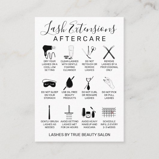 Carte De Visite Simple White Black Lash extensions Aftercare Icon (Devant)