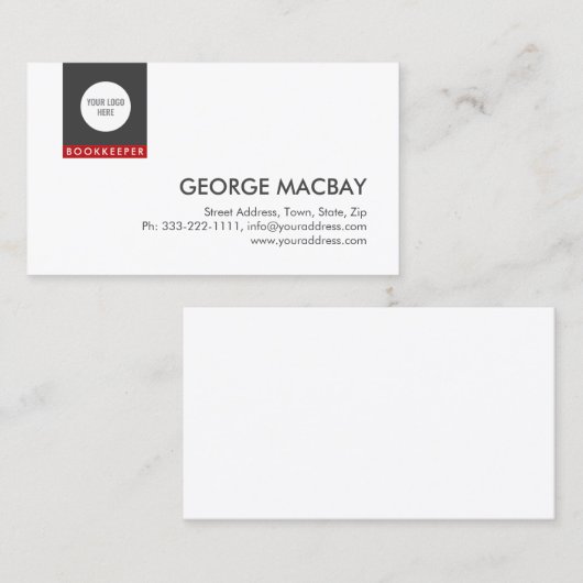 Carte De Visite Simple White Bokeeper Financial Advisor (Devant / Derrière)