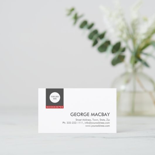 Carte De Visite Simple White Bokeeper Financial Advisor (Debout devant)