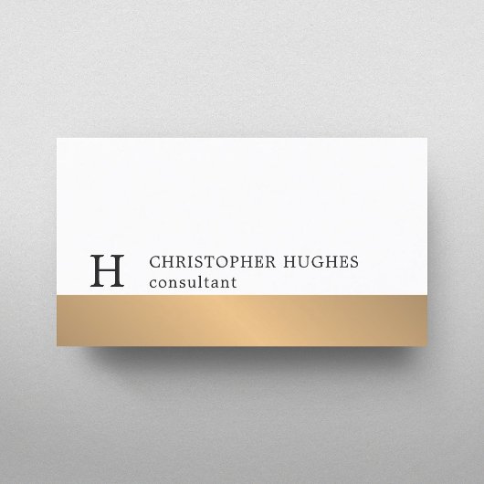 Carte De Visite Simple White Faux Gold Stripe Monogramme Consultan