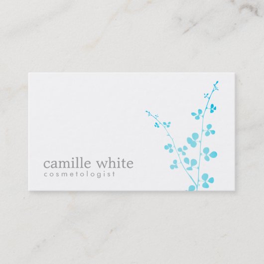 Carte De Visite Simple White Turquoise Branche Salon et Spa (Devant)