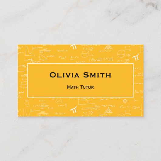 Carte De Visite Simple Yellow Math Tutor Teacher Formula Pattern (Devant)
