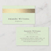 Carte De Visite Simplement Chic Gold Foil Stripe Sur Mint Green (Devant / Derrière)
