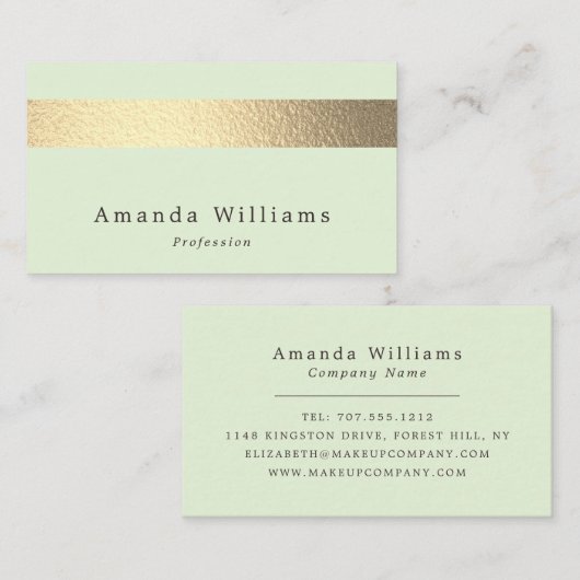 Carte De Visite Simplement Chic Gold Foil Stripe Sur Mint Green (Devant / Derrière)