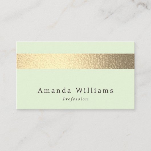 Carte De Visite Simplement Chic Gold Foil Stripe Sur Mint Green (Devant)