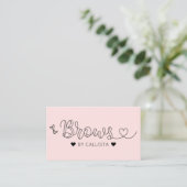 Carte De Visite Simples Coeurs Rose Pretty Typographie Brosses (Debout devant)