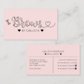 Carte De Visite Simples Coeurs Rose Pretty Typographie Brosses (Devant / Derrière)