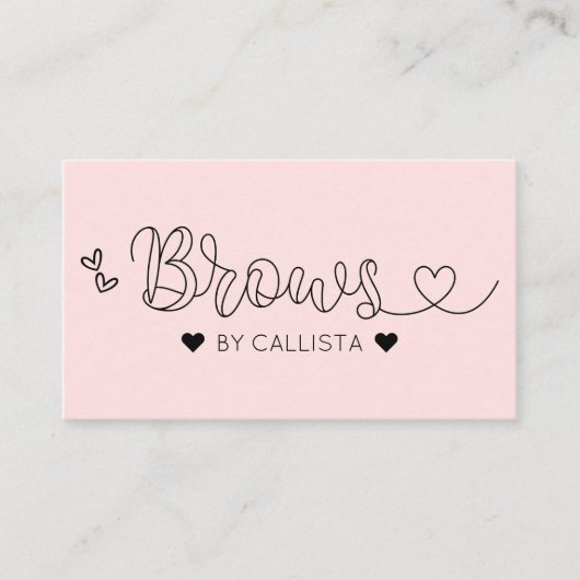 Carte De Visite Simples Coeurs Rose Pretty Typographie Brosses (Devant)