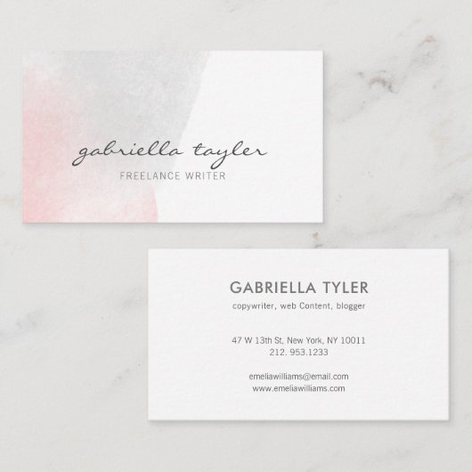 Carte De Visite Simples et élégants scripts d'aquarelle rose pâle (Devant / Derrière)