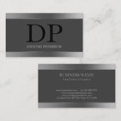 Carte De Visite Simples Gris Foncé Arrière - plan Et Gris Argent (Devant / Derrière)
