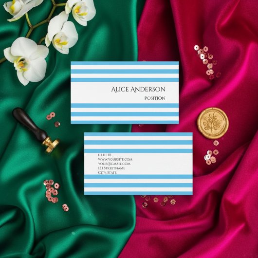 Carte De Visite Simples rayures bleu brique Géométrique Chic