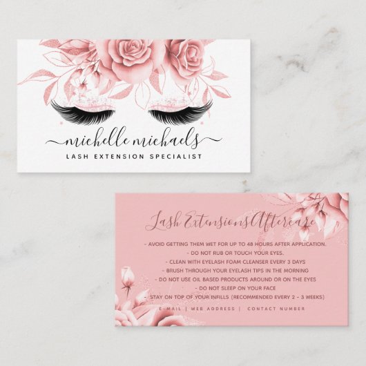 Carte De Visite Simples Roses Gold Lashes (Devant / Derrière)