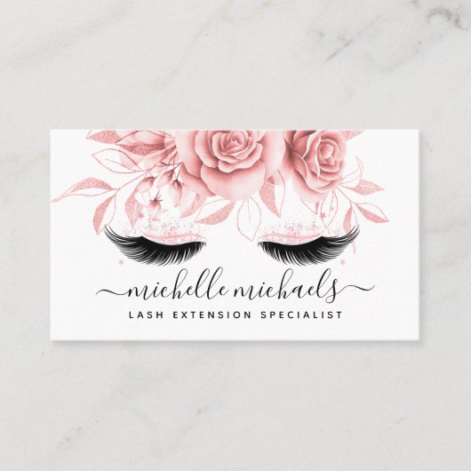 Carte De Visite Simples Roses Gold Lashes (Devant)