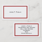 Carte De Visite Simplicité : Cadre à bande rouge, Arrière - plan b (Devant / Derrière)