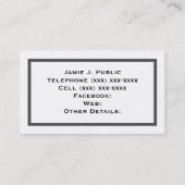 Carte De Visite Simplicité : Cadre Banded Gris, Arrière - plan Bla (Dos)