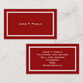 Carte De Visite Simplicité : Cadre Blancs, Arrière - plan Rouge (Devant / Derrière)