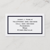 Carte De Visite Simplicité : Cadre Bleu Banded, Arrière - plan Bla (Dos)