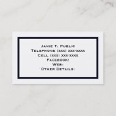 Carte De Visite Simplicité : Cadre Bleu Banded, Arrière - plan Bla (Dos)