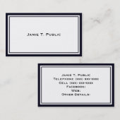 Carte De Visite Simplicité : Cadre bleu et blanc, Arrière - plan b (Devant / Derrière)