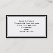 Carte De Visite Simplicité : Cadre noir et blanc, Arrière - plan b (Dos)