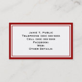 Carte De Visite Simplicité : Cadre rouge et blanc, Arrière - plan  (Dos)