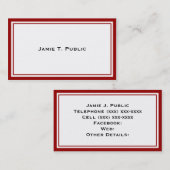 Carte De Visite Simplicité : Cadre rouge et blanc, Arrière - plan  (Devant / Derrière)