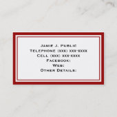 Carte De Visite Simplicité : Cadre rouge et blanc, Arrière - plan  (Dos)