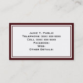 Carte De Visite Simplicité : Vin et cadre blanc, Arrière - plan bl (Dos)