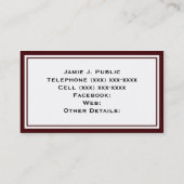 Carte De Visite Simplicité : Vin et cadre blanc, Arrière - plan bl (Dos)