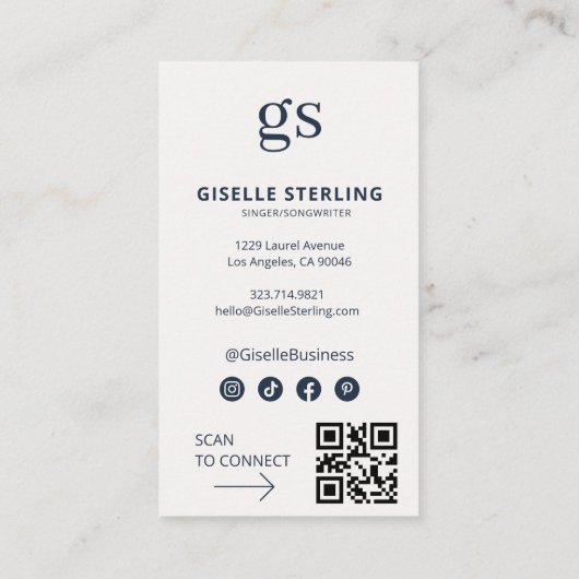 Carte De Visite Singer Songwriter Photo Social Media QR Code (Dos)