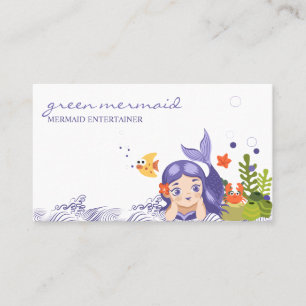 Carte De Visite Sirène Mignonne Violette de Dessin Animé Marin