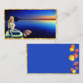 Carte De Visite Sirène océanique, coucher de soleil et coquilles c (Devant / Derrière)