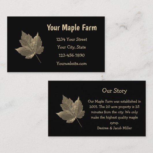 Carte De Visite Sirop d'érable ferme beige noir pays rustique (Devant / Derrière)
