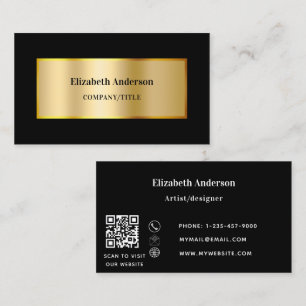 Carte De Visite Site de code QR classique en or noir