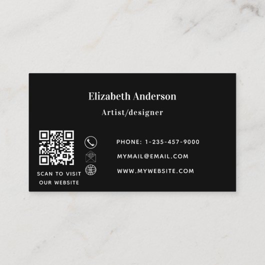 Carte De Visite Site de code QR classique en or noir (Dos)