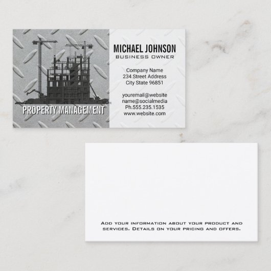 Carte De Visite Site de construction | Acier | Entrepreneur (Devant / Derrière)