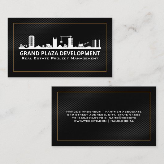 Carte De Visite Site de construction | Noir or (Devant / Derrière)