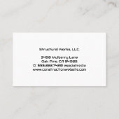 Carte De Visite Site de construction | Responsable de projet (Dos)