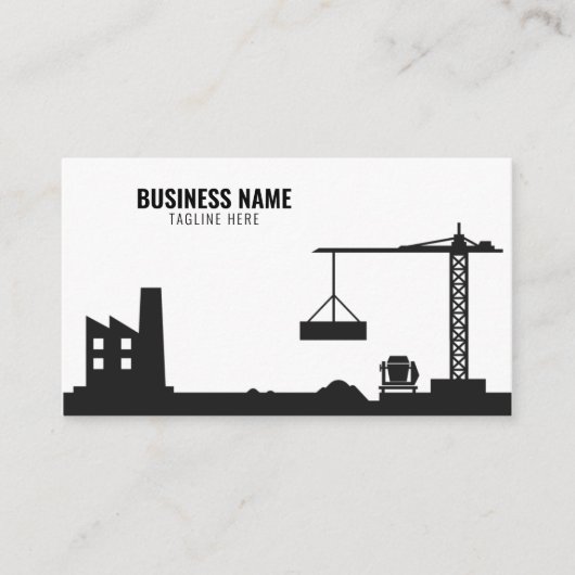 Carte De Visite Site de construction simple blanc et noir Silhouet (Devant)