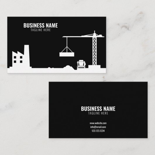 Carte De Visite Site de construction simple noir et blanc Silhouet (Devant / Derrière)