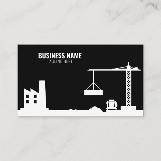 Carte De Visite Site de construction simple noir et blanc Silhouet (Devant)