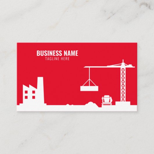Carte De Visite Site de construction simple rouge et blanc Silhoue (Devant)
