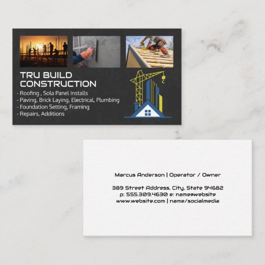 Carte De Visite Site de construction | Toit | Paver | Masonnerie (Devant / Derrière)