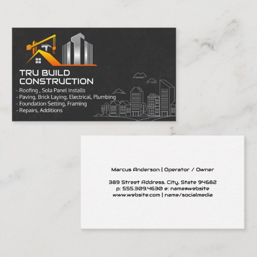 Carte De Visite Site de la grue de construction | Résidentiel comm (Devant / Derrière)